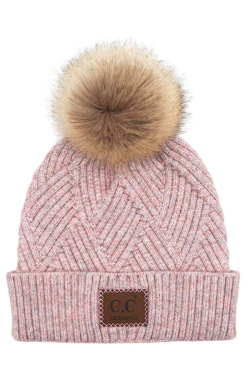 C.C Heather Beanie with Suede Patch