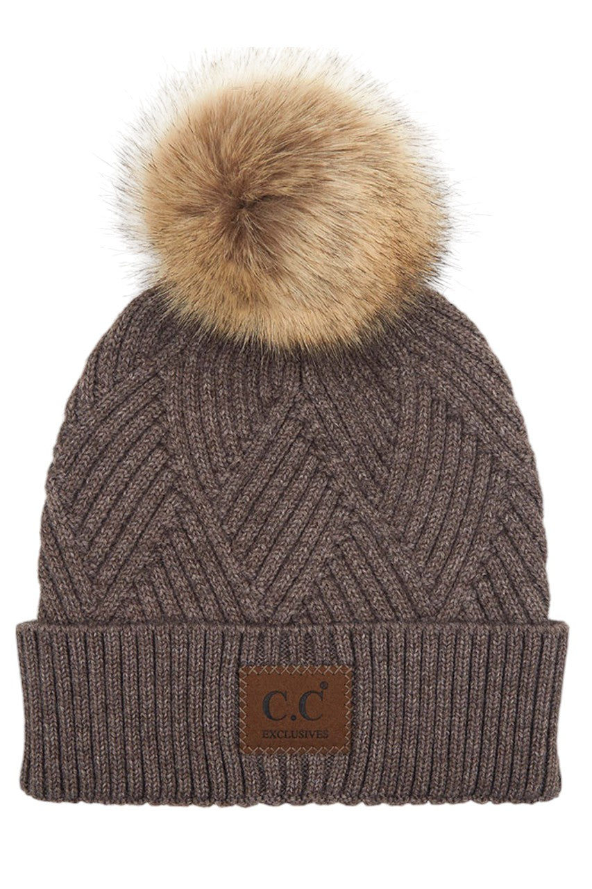 C.C Heather Beanie with Suede Patch