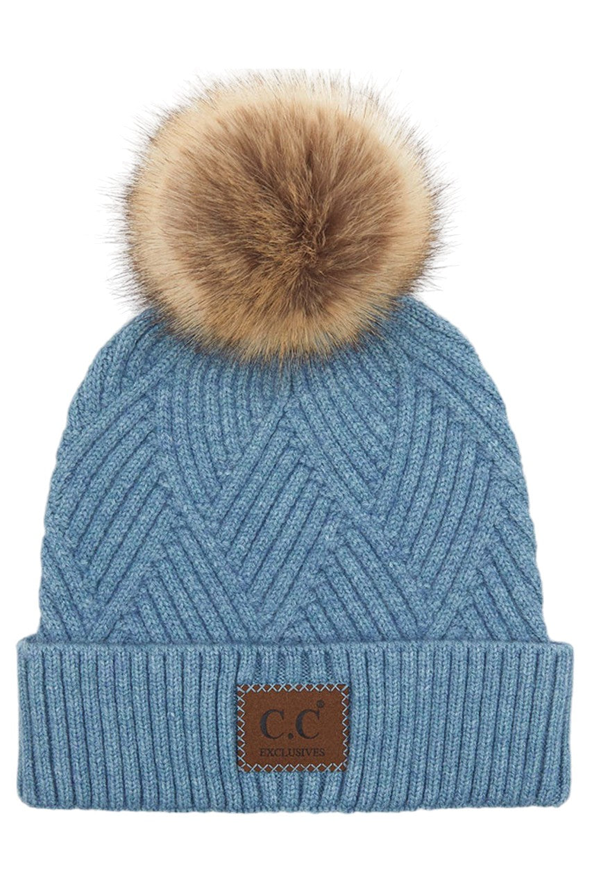 C.C Heather Beanie with Suede Patch