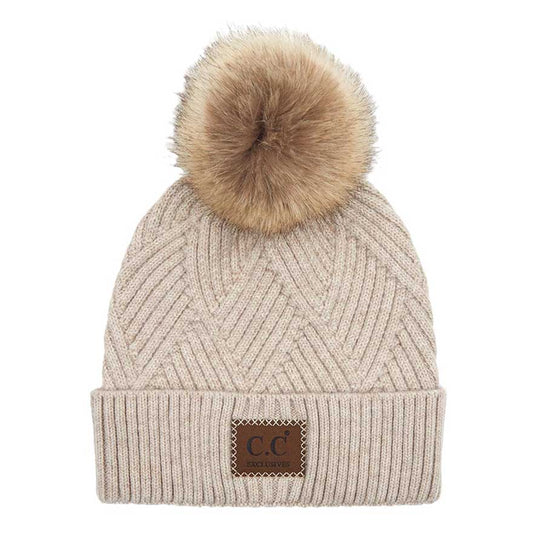 C.C Heather Beanie with Suede Patch