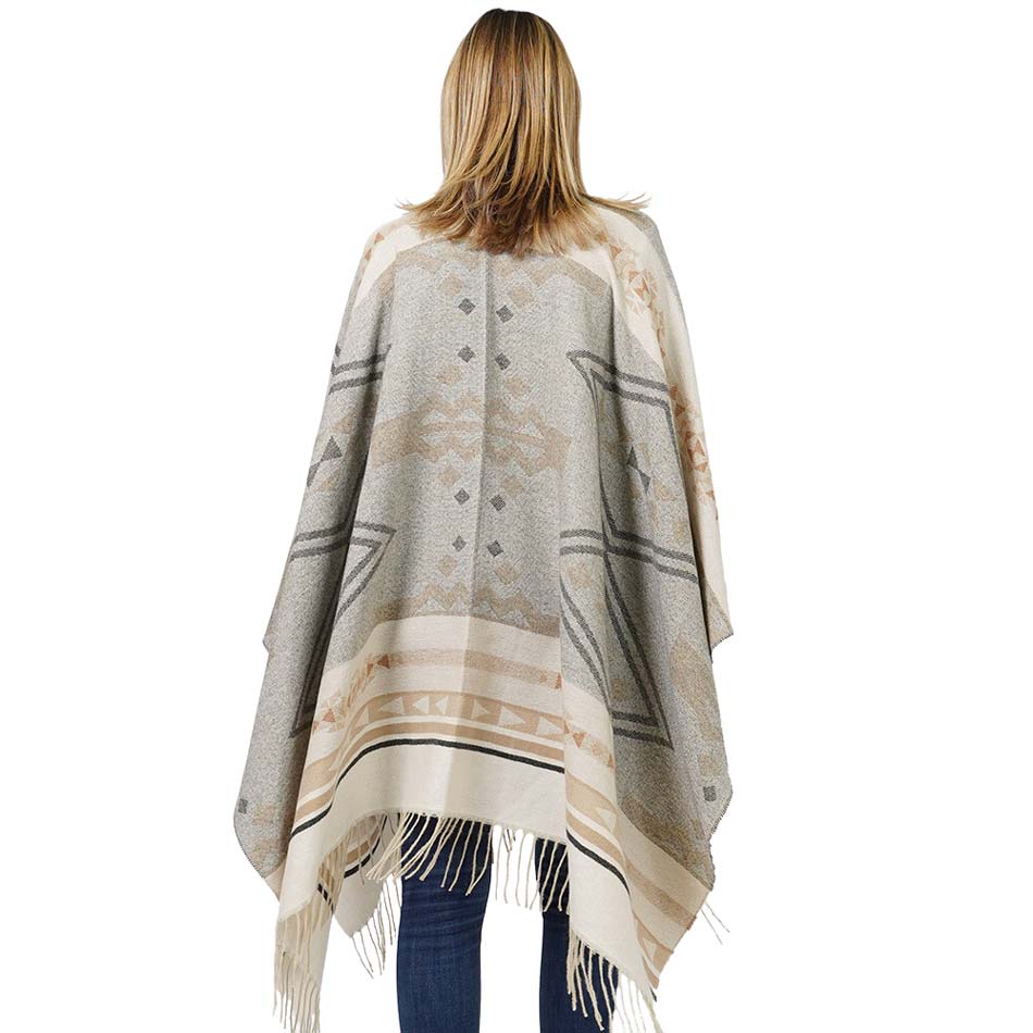 Aztec Pattern Cape Poncho