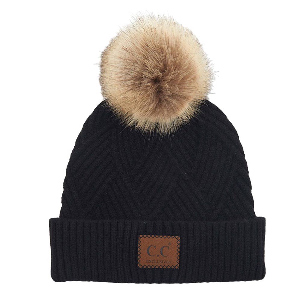 C.C Heather Beanie with Suede Patch
