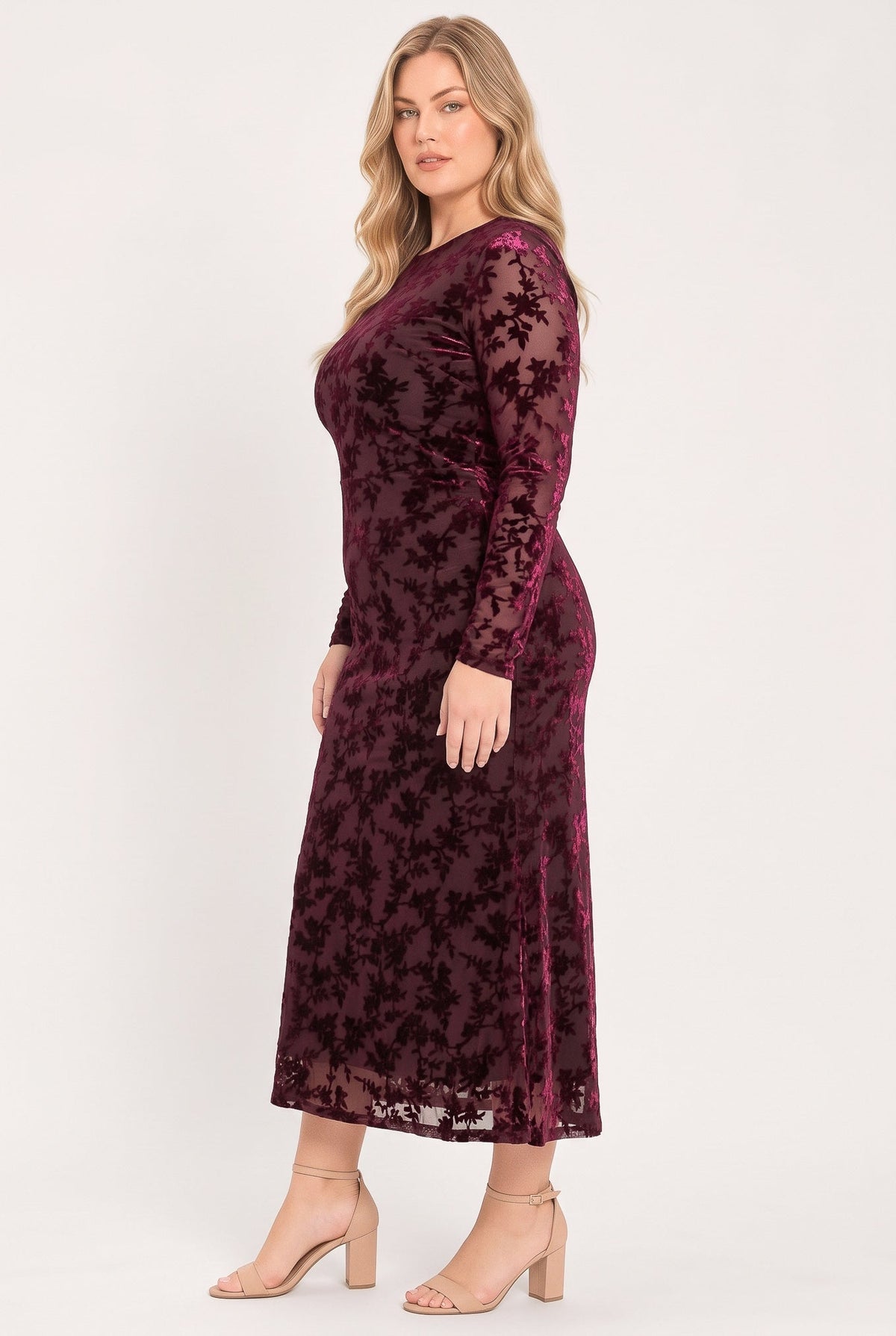 Cabernet Floral Muse Velvet Midi Dress