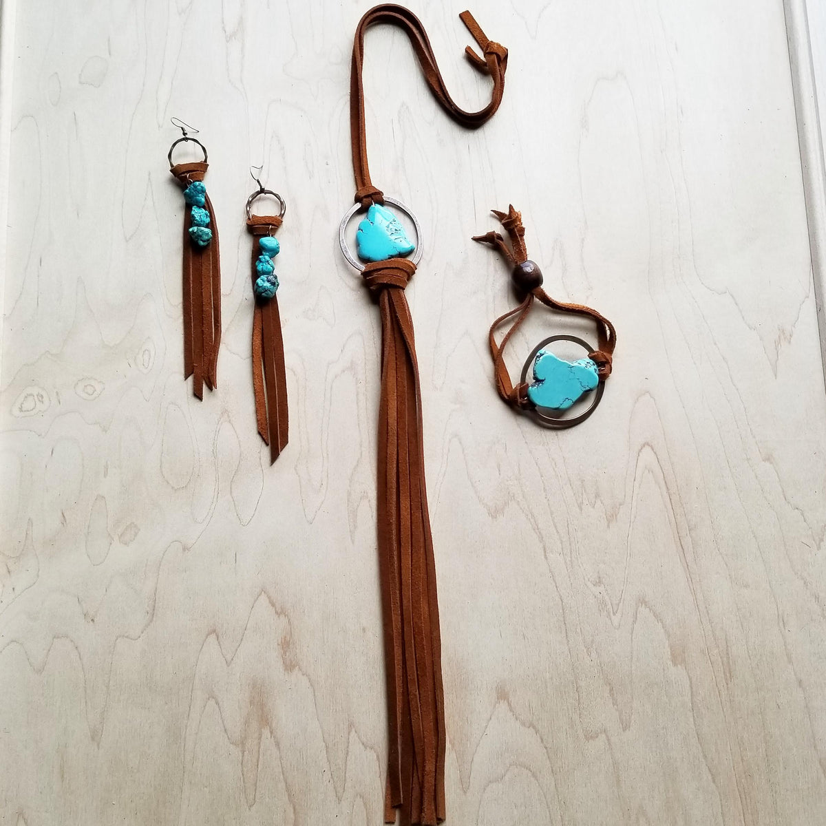 Leather Fringe Turquoise Earrings