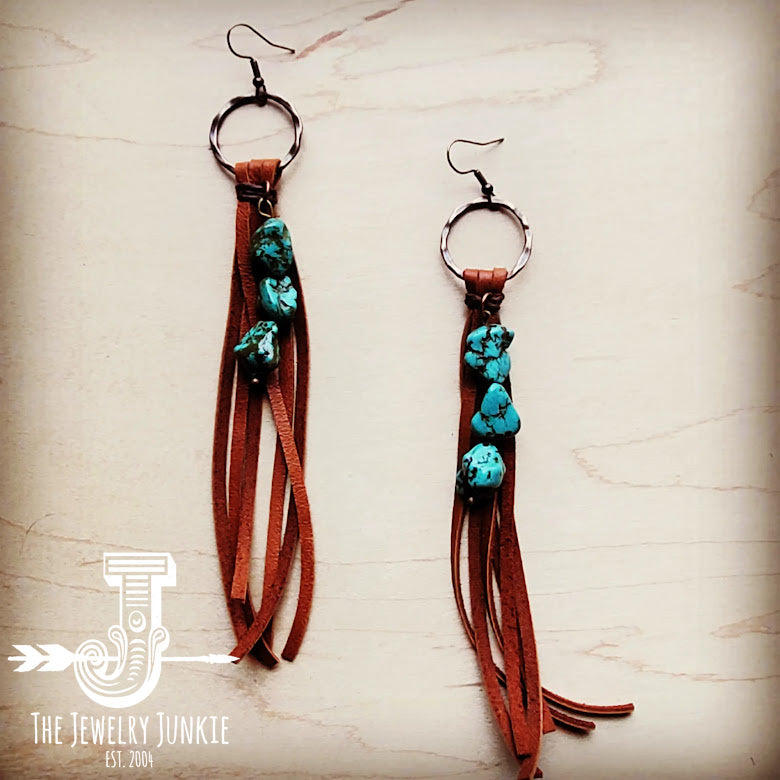 Leather Fringe Turquoise Earrings
