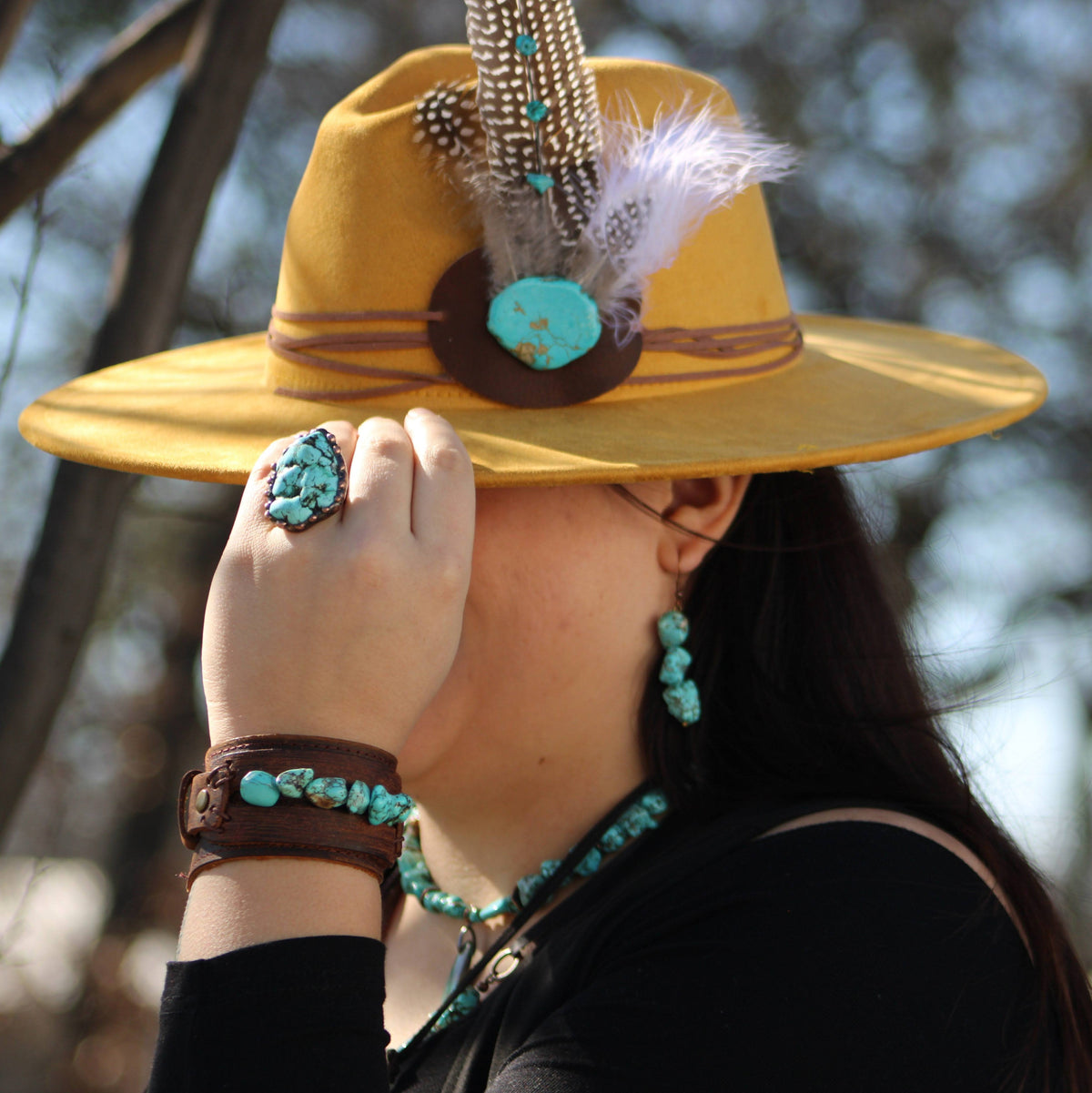 Wide Leather Cuff with Natural Turquoise
