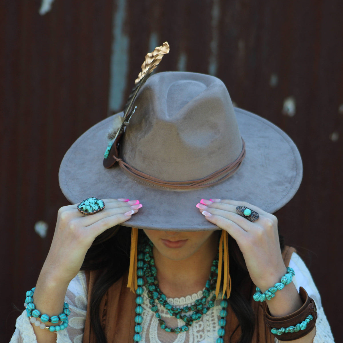 Wide Leather Cuff with Natural Turquoise