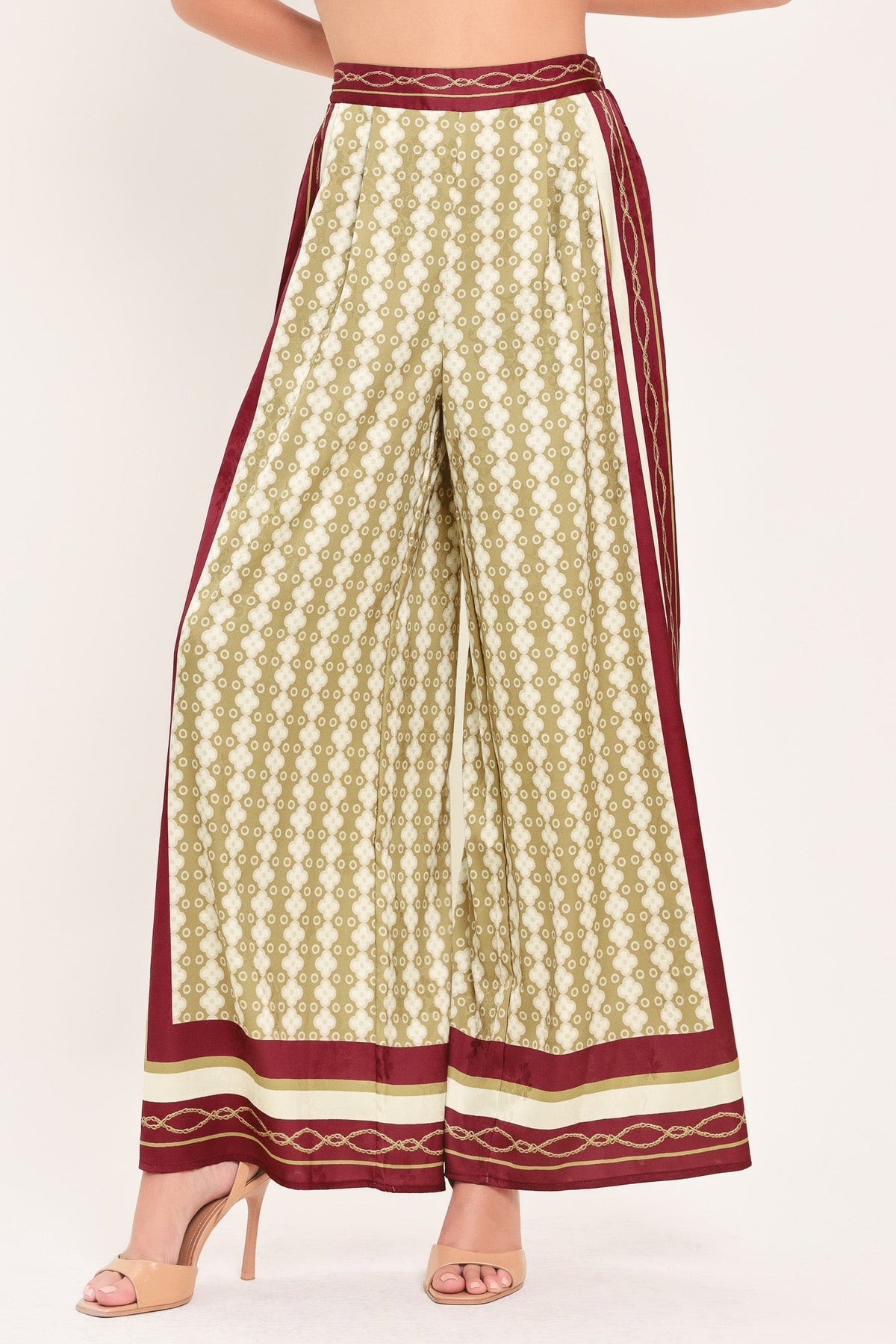 Vintage Vine Burgundy Wide-Leg Pants