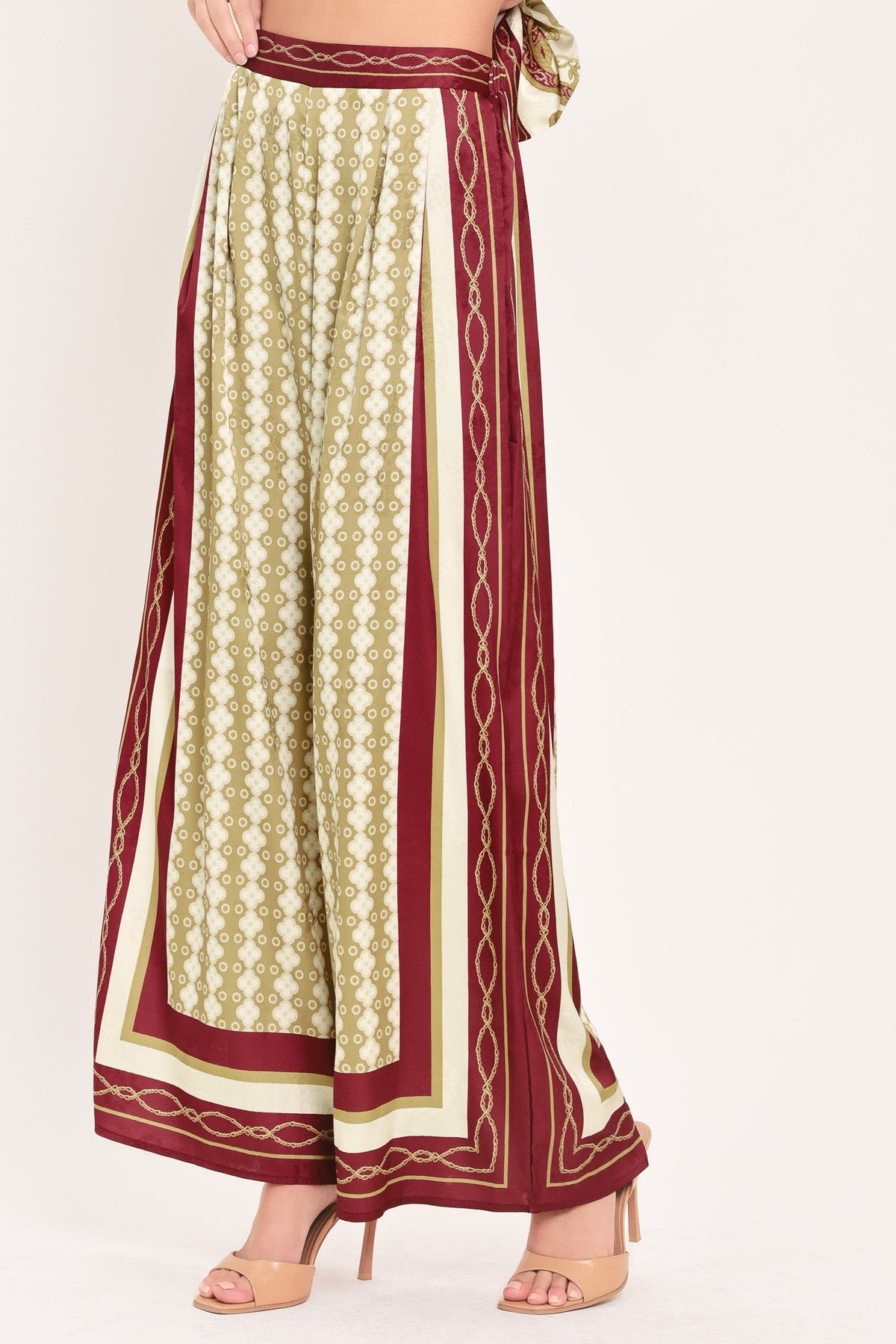 Vintage Vine Burgundy Wide-Leg Pants