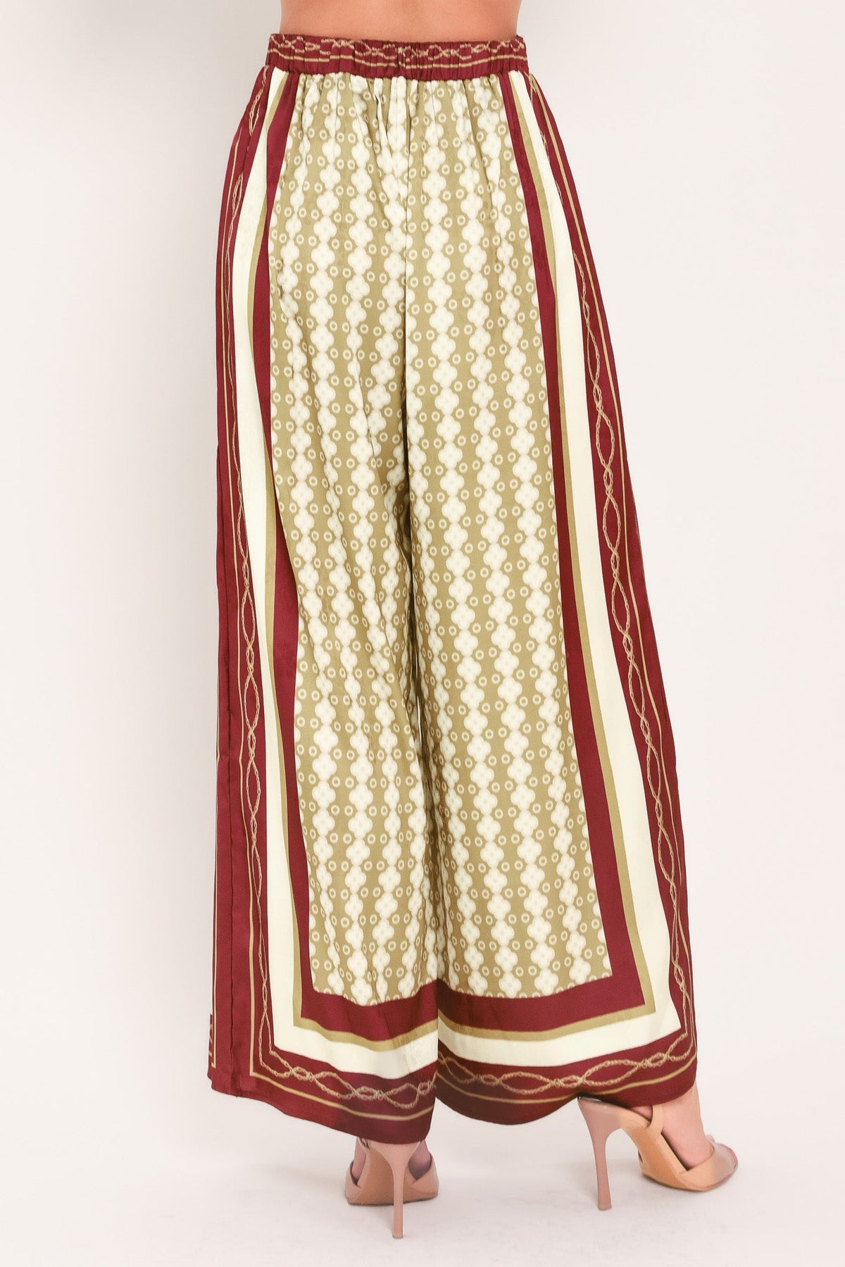Vintage Vine Burgundy Wide-Leg Pants