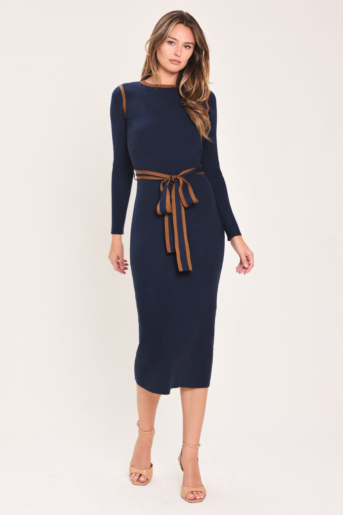 Cozy Belted Sweater Midi Dress