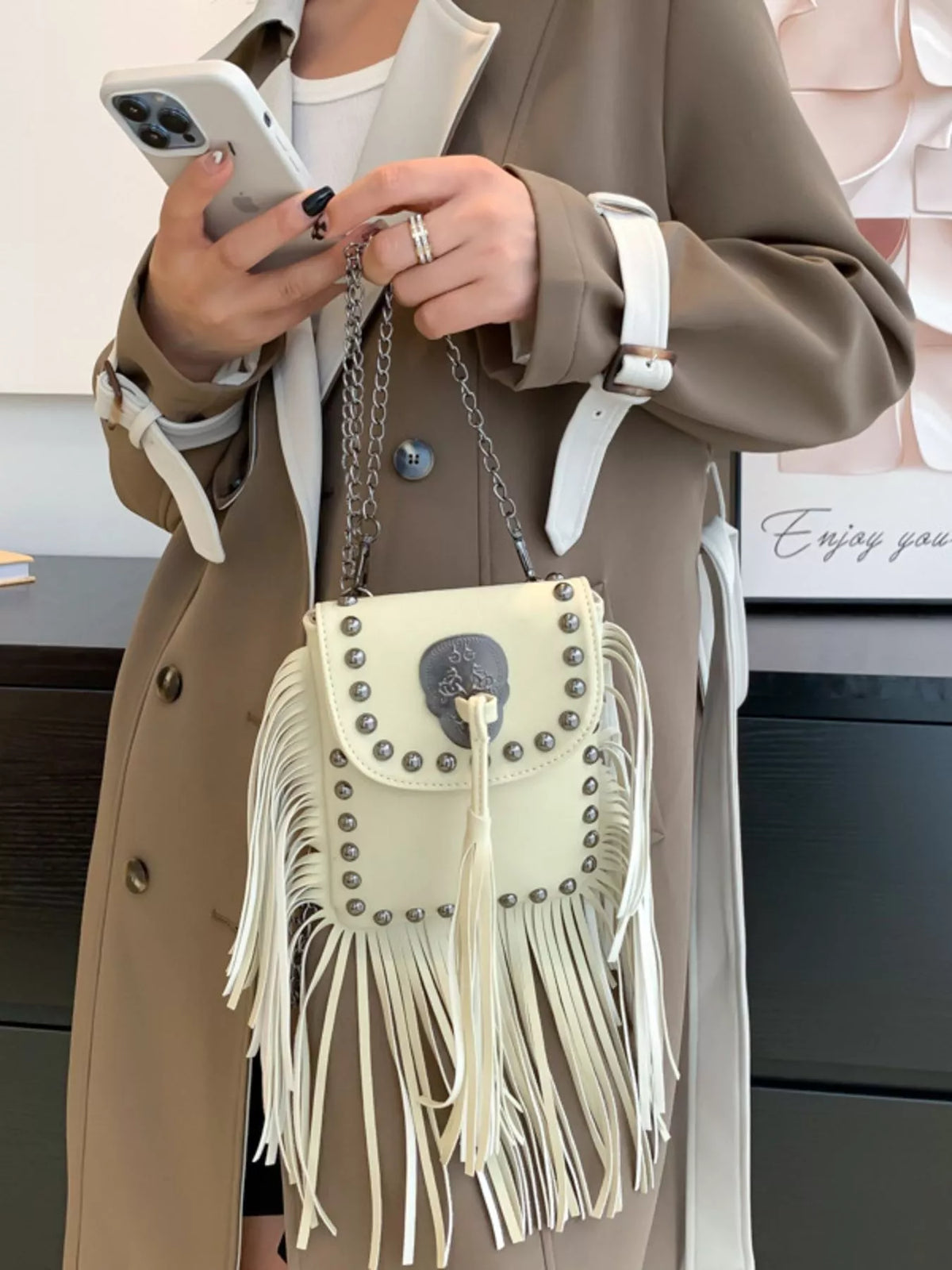 Fringe Rivet Crossbody Bag
