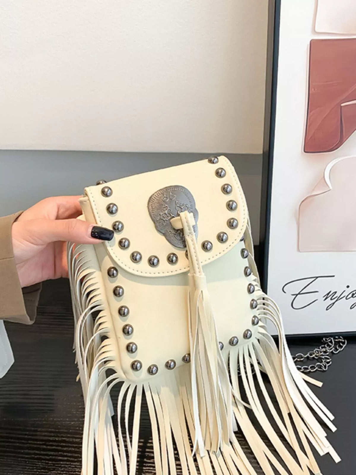 Fringe Rivet Crossbody Bag