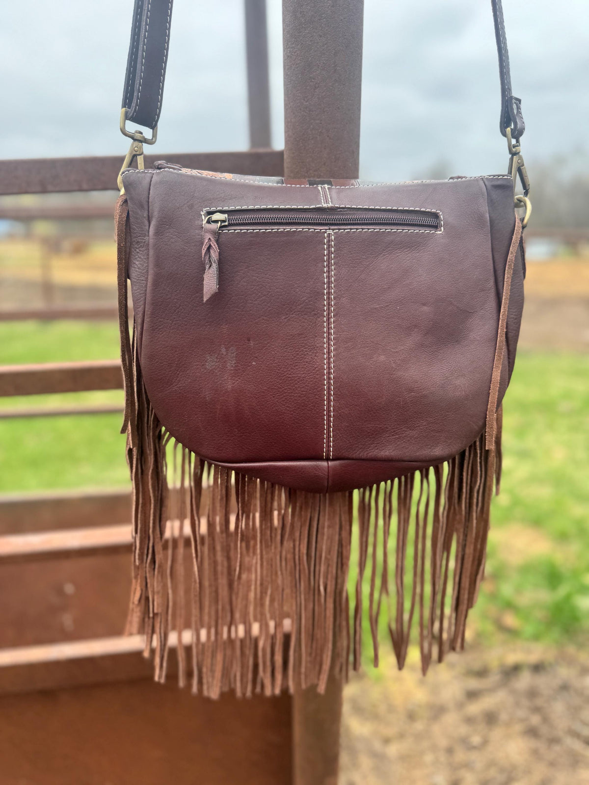 Double B Fringe Checkered Leather Purse