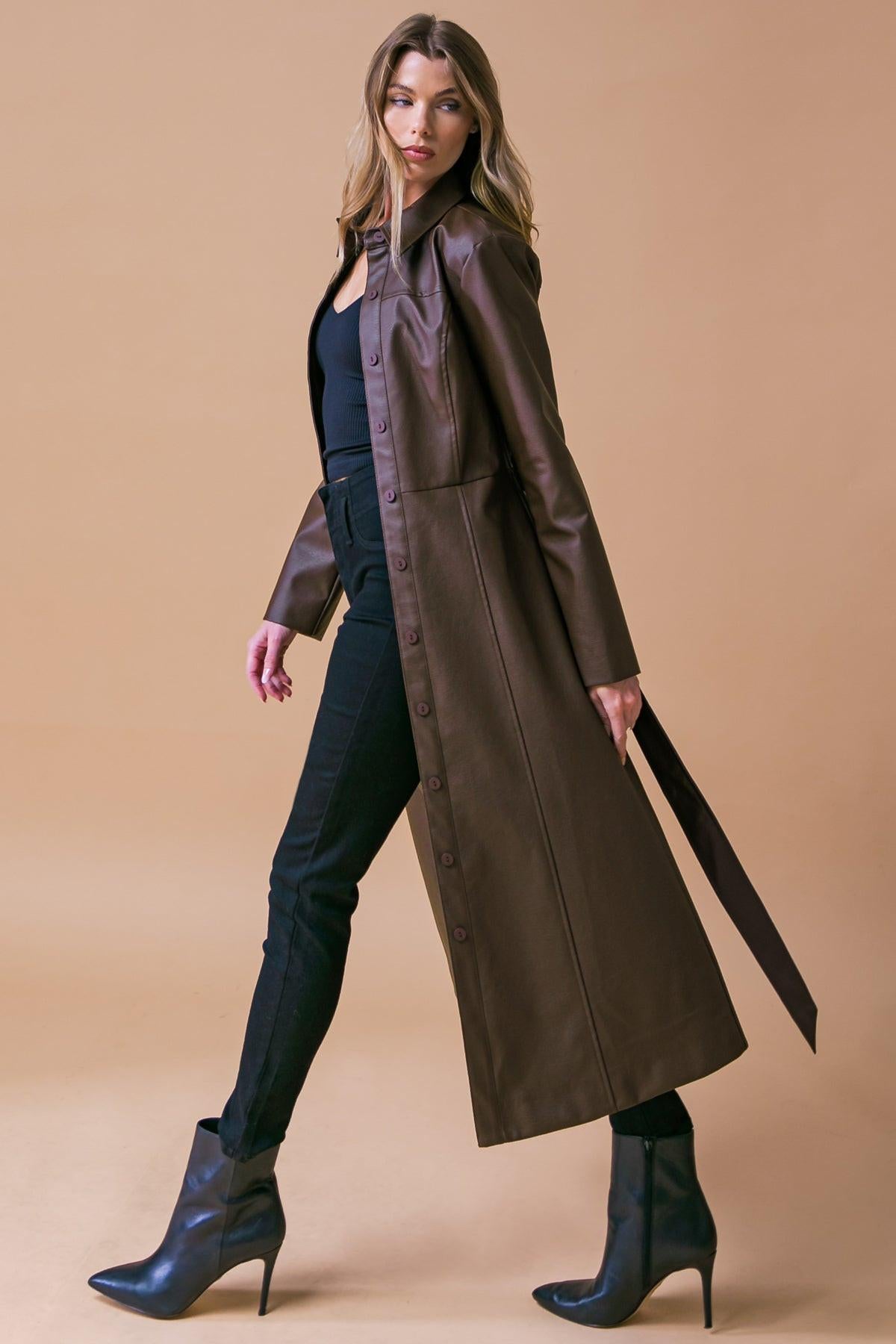 Wonderful Day Faux Leather Midi Coat